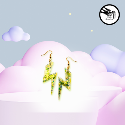 green resin multi-sparkle lightning bolt earrings