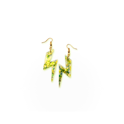 green resin multi-sparkle lightning bolt earrings