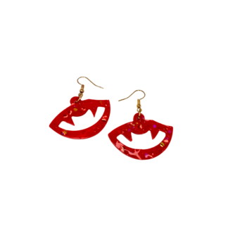 red sparkle fang earrings