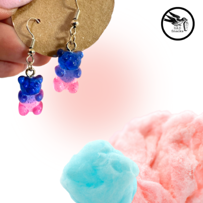 two-tone pink and blue gummy bear earrings