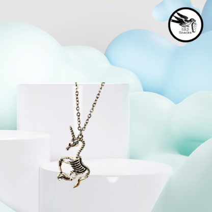 Fallen unicorn skeleton goth silver necklace