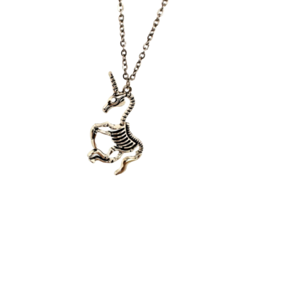 Fallen unicorn skeleton goth silver necklace