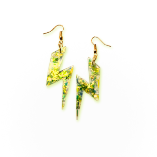 green resin multi-sparkle lightning bolt earrings