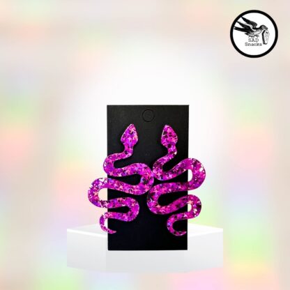 Pink sparkle snake earrings