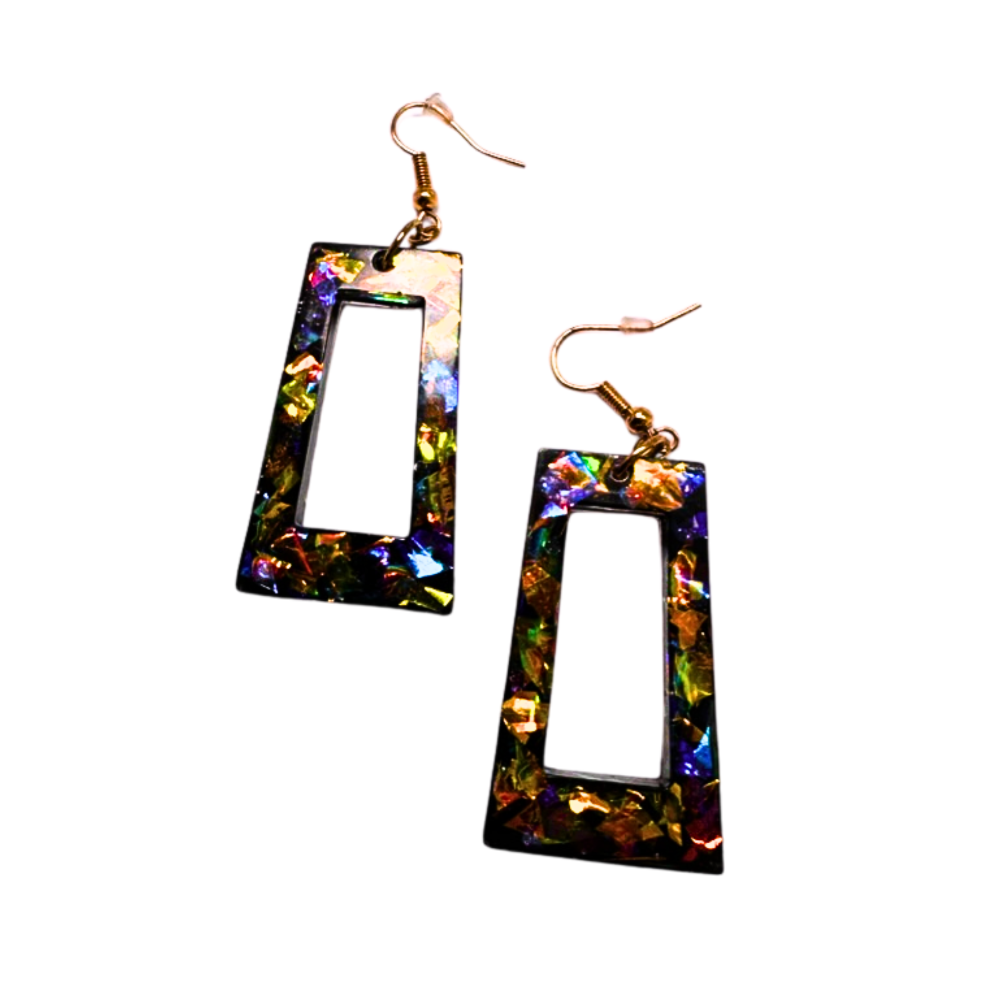 black multi sparkle rectangle resin earrings