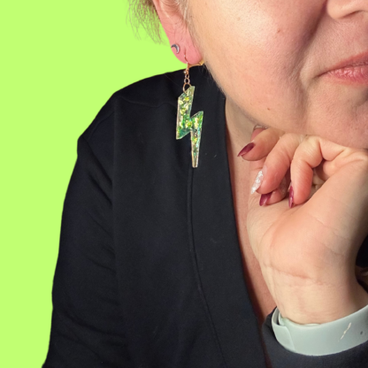 Green multi sparkle lightning bolt earrings