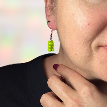 Opaque neon green gummy bear earrings