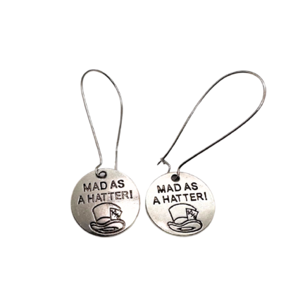 Mad as a hatter silver drop earrings