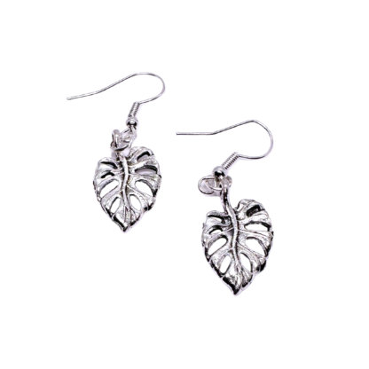 small silver monstera earrings