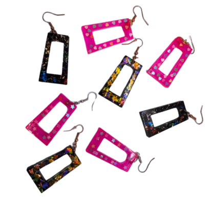 Multi sparkle resin rectangle glitter earrings