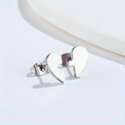 silver half heart puzzle piece earrings