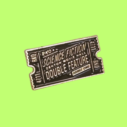 Science fiction double feature retro movie ticket pin