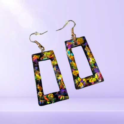 Multi sparkle resin rectangle glitter earrings