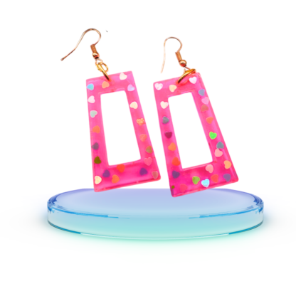 Pink Rectangle Sparkle Heart earrings