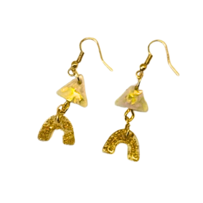 gold triangle rainbow earrings