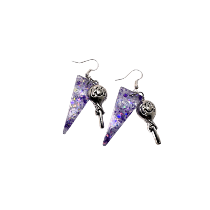 Lollypop purple sparkle triangle earrings