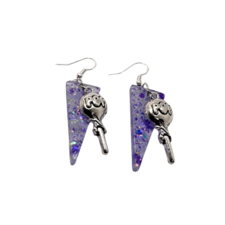 Lollypop purple sparkle triangle earrings