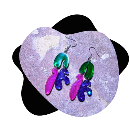 colorful abstract earrings pink purple green