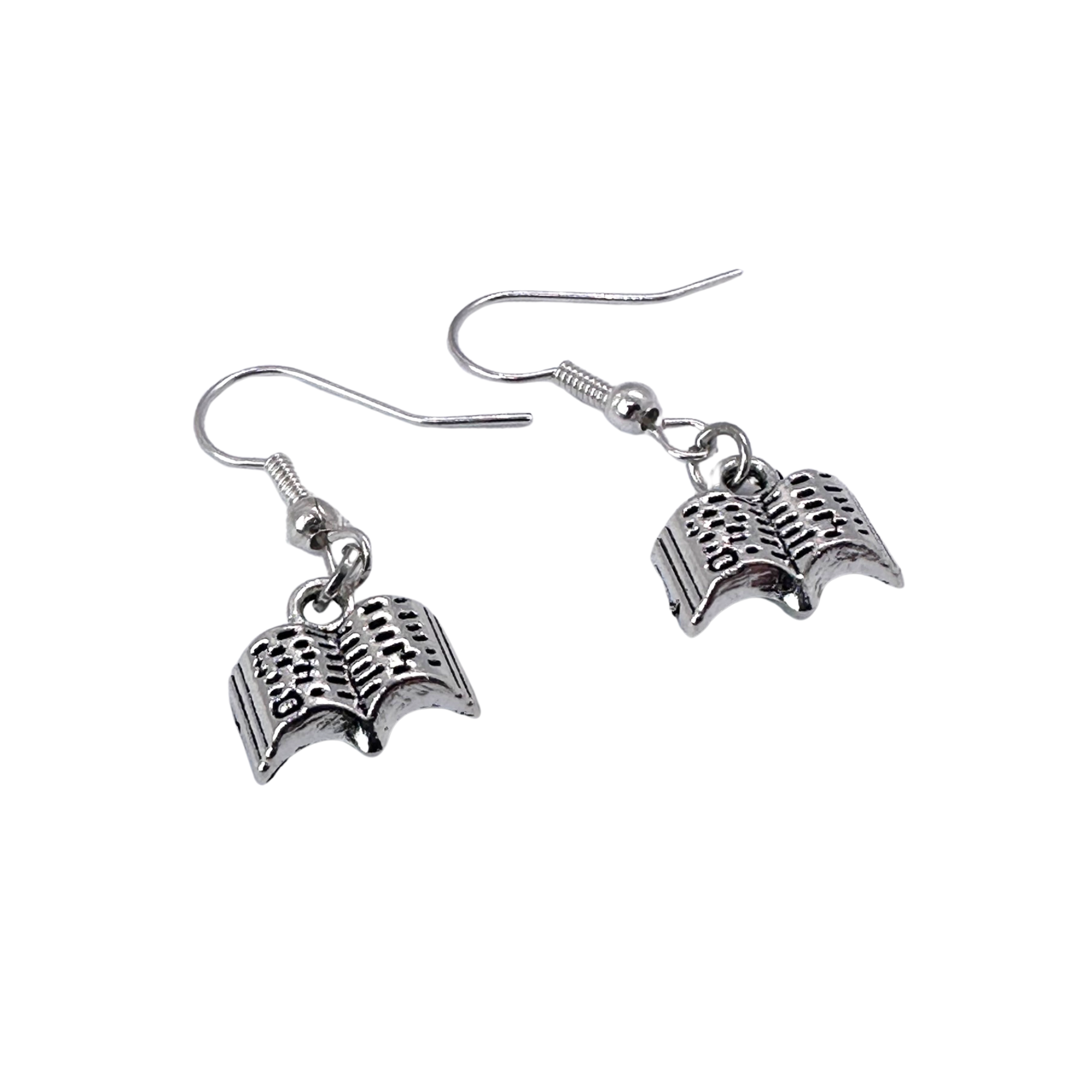 silver book earrings